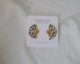 Porcelain and Gold Squiggle Fan Studs.