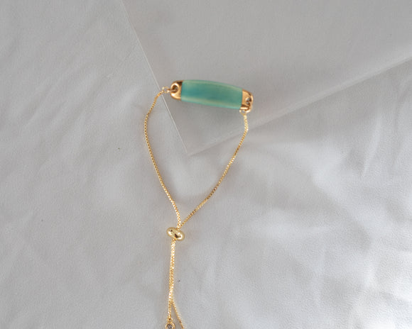 Light Turquoise and Gold Adjustable Porcelain Bracelet