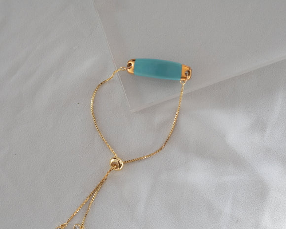 Turquoise and Gold Adjustable Porcelain Bracelet