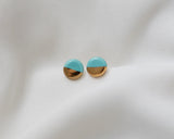 Gold and Porcelain Turquoise Mini Circle Studs