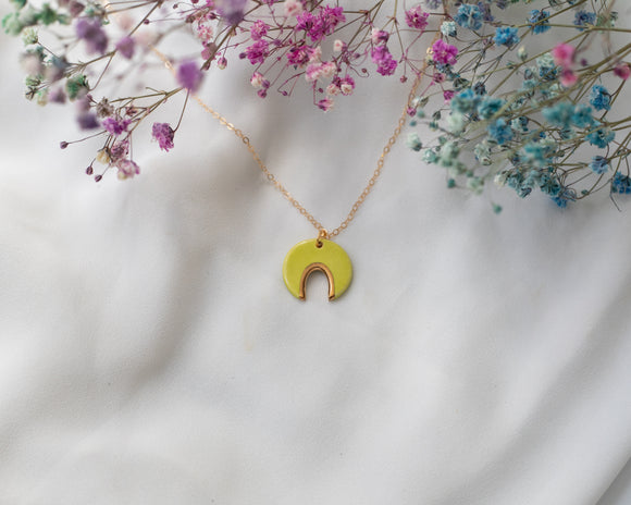 Neon Green Porcelain Necklace with Gold Detail