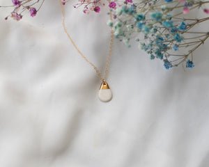 White Teardrop Porcelain Necklace with Gold Detail