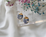 Blue Floral and Gold Porcelain Drop Earrings