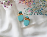 Turquoise and Gold Porcelain Drop Earrings