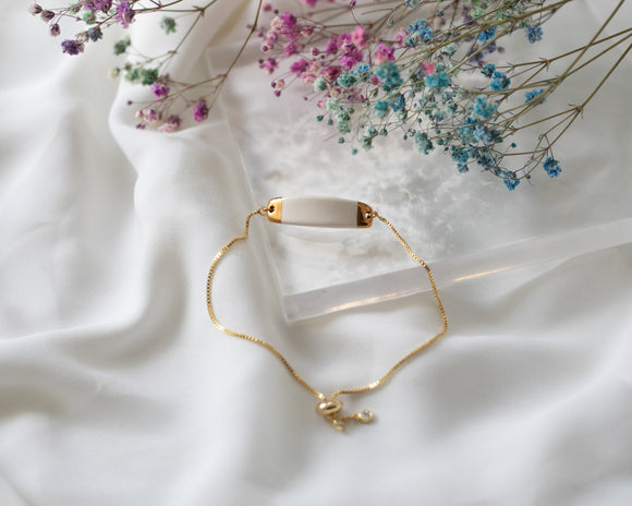 White and Gold Adjustable Porcelain Bracelet