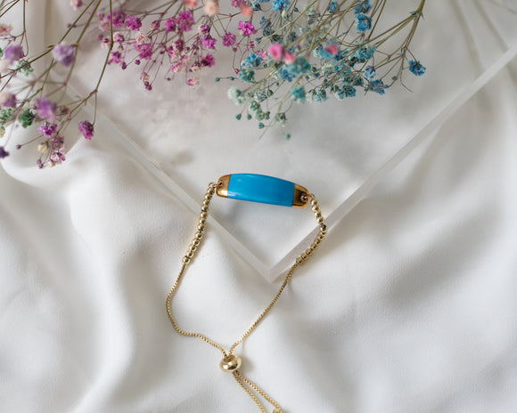 VTG White & Blue Round Porcelain beads silver tone spacers clasp bracelet  8