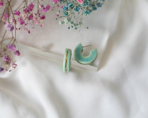 Porcelain and Gold Light Turquoise 3/4 Hoop Earrings