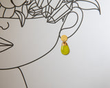 Porcelain and Gold Neon Green Teardrop Drop Earrings