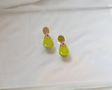 Porcelain and Gold Neon Green Teardrop Drop Earrings