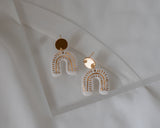 Porcelain and Gold White Drop Arch Earrings