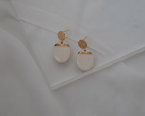 White and Gold Porcelain Oval Drop Earrings