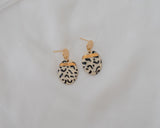 Porcelain and Gold Squiggle Oval Drop Earrings