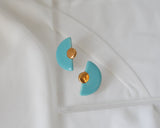 Porcelain and Gold Turquoise Fan Studs.