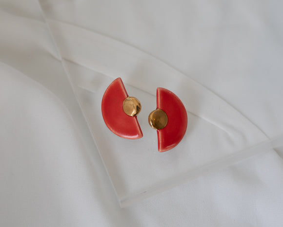 Porcelain Red and Gold Fan Studs.