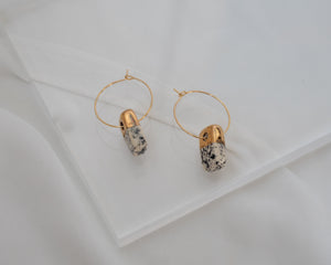 Porcelain and Gold Speckled Hoop Earrings