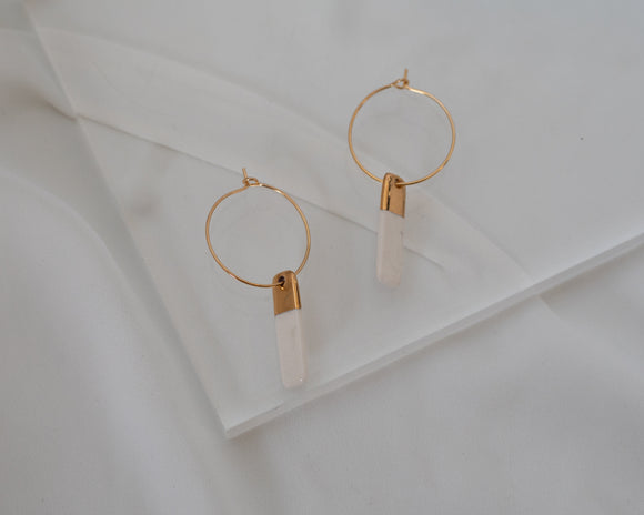 Porcelain and Gold White Hoop Earrings