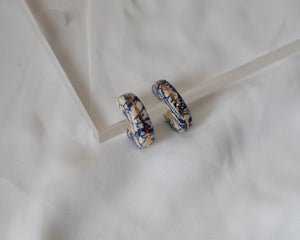 Porcelain and Gold Blue Floral 3/4 Hoop Earrings