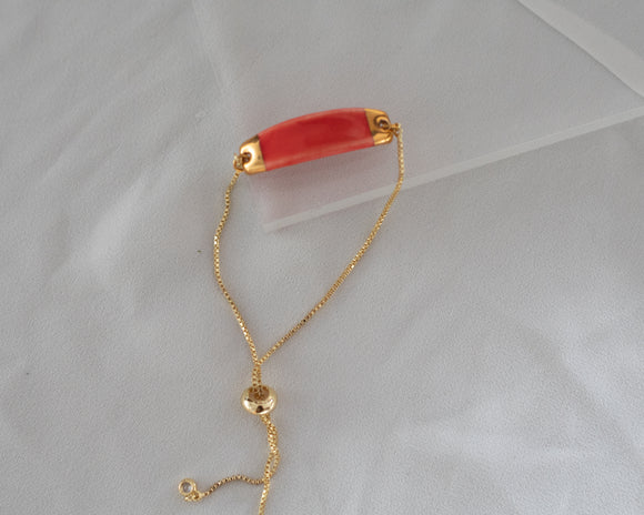 Red and Gold Adjustable Porcelain Bracelet