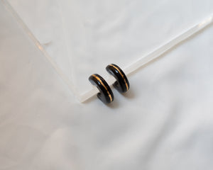 Porcelain and Gold Black 3/4 Hoop Earrings