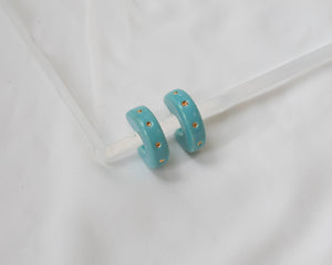 Porcelain and Gold Turquoise 3/4 Hoop Earrings