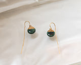 Porcelain Drop Gold Green Threader Earrings