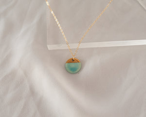 Light Turquoise Porcelain Necklace with Gold Detail
