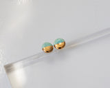 Gold and Porcelain Light Turquoise Mini Circle Studs