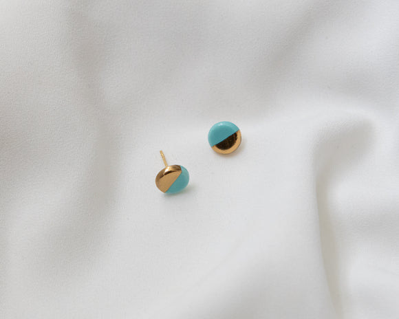 Gold and Porcelain Turquoise Mini Circle Studs