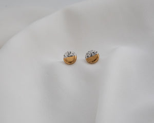 Gold and Porcelain Black Speckled Mini Circle Studs.