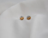 Gold and Porcelain Black Speckled Mini Circle Studs.
