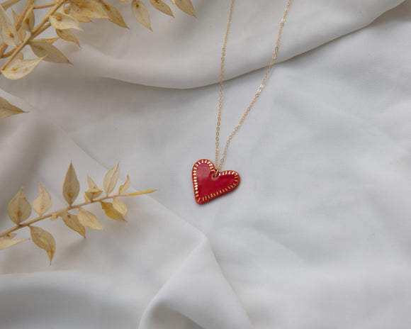 Red Heart Porcelain Pendant Necklace