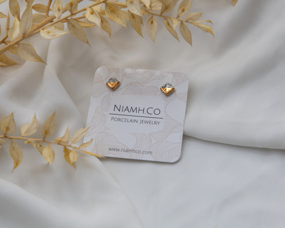 Porcelain and Gold Black Speckled Mini Square Studs