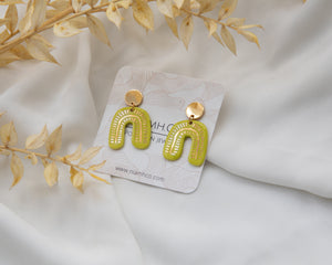 Chartreuse and gold statement porcelain drop earrings