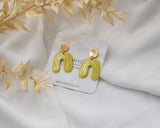 Chartreuse and gold statement porcelain drop earrings
