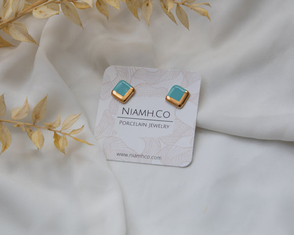 Gold and Porcelain Turquoise Square Studs