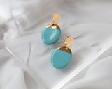 Turquoise and gold statement porcelain oval drop earrings