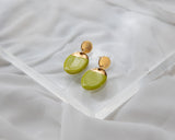 Chartreuse and gold statement porcelain oval drop earrings