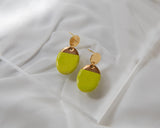 Chartreuse and gold statement porcelain oval drop earrings