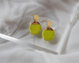 Chartreuse and gold statement porcelain oval drop earrings
