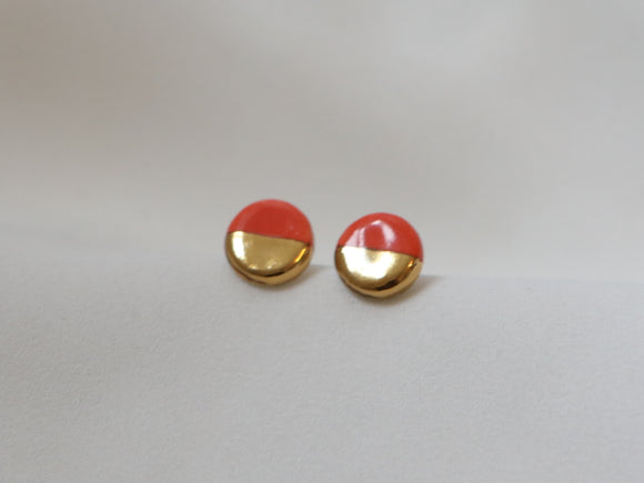Gold and Porcelain Red Mini Circle Studs - Niamh.Co