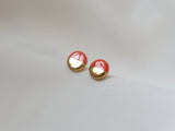 Gold and Porcelain Red Mini Circle Studs - Niamh.Co