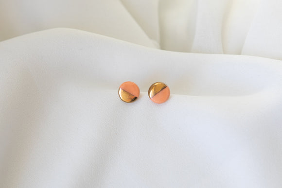 Gold and Porcelain Peach Mini Circle Studs - Niamh.Co