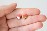 Gold and Porcelain Red Mini Circle Studs - Niamh.Co